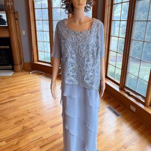*Le Bos Silver Beads Lace Chiffon Short Sleeve Mothers Formal Gown Dress Size 24